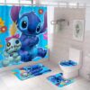 Stitch 2g Bathroom Shower Curtain Toilet Seat Cover & Rugs Set Rze1