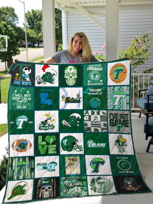 Tulane Green Wave Quilt  Blanket Quilt  Rze2