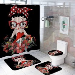 Betty Boop Bathroom Shower Curtain Toilet Seat Cover & Rugs Set CCHU