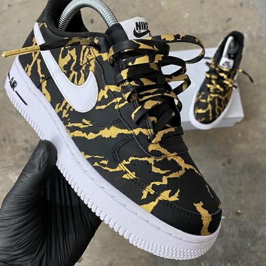 Air Force 1 Hand Painted Black & Gold Marble B20 - Image 2
