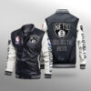 Booklyn Nets Leather Baseball Jacket
