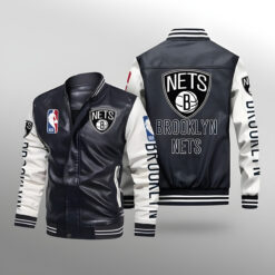Booklyn Nets Leather Baseball Jacket