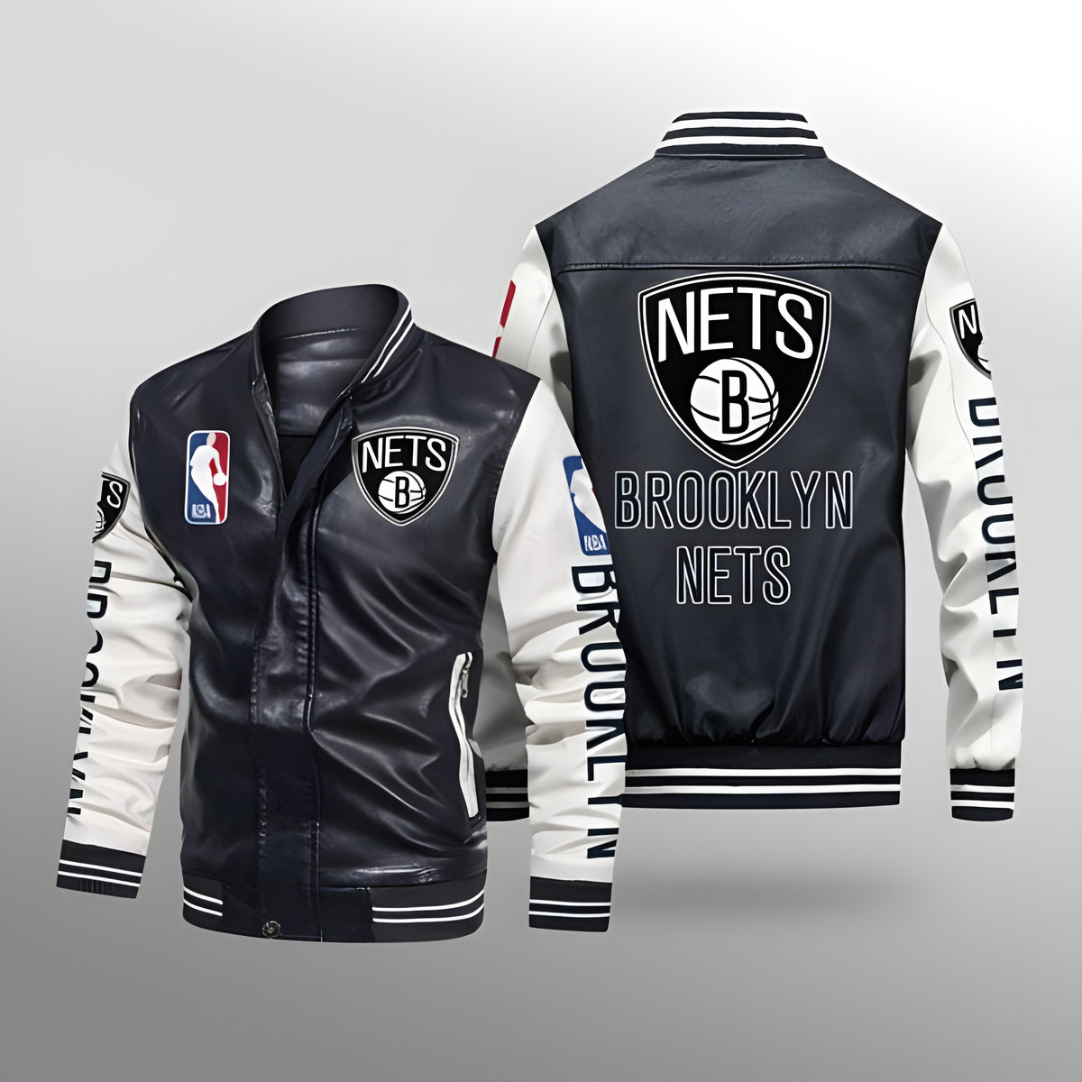 Booklyn Nets Leather Baseball Jacket