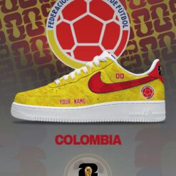 Alternative view of Colombia Custom Name Soccer Jersey Shirt and Air Force Shoes