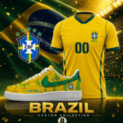Brazil Custom Name Soccer Jersey Shirt and Air Force Shoes
