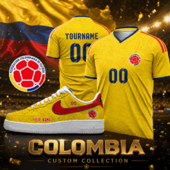 Colombia Custom Name Soccer Jersey Shirt and Air Force Shoes