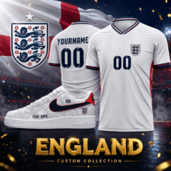 England Custom Name Soccer Jersey Shirt and Air Force Shoes