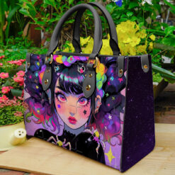 Pretty And Creepy Bugs Neon Halloween 2024 Anime Girl Hand Leather Handbag